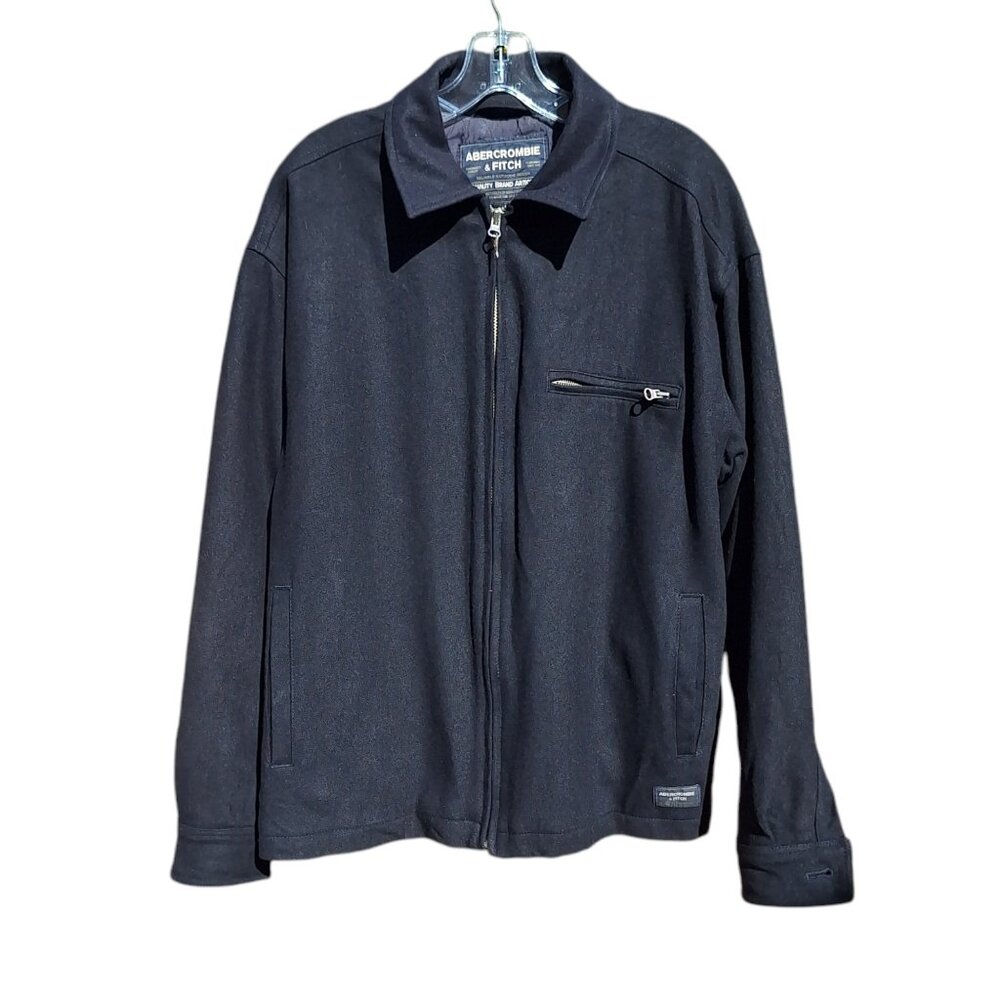 Abercrombie Fitch Wool Pea Coat Bomber Jacket Preppy Academia Navy Blue Mens M